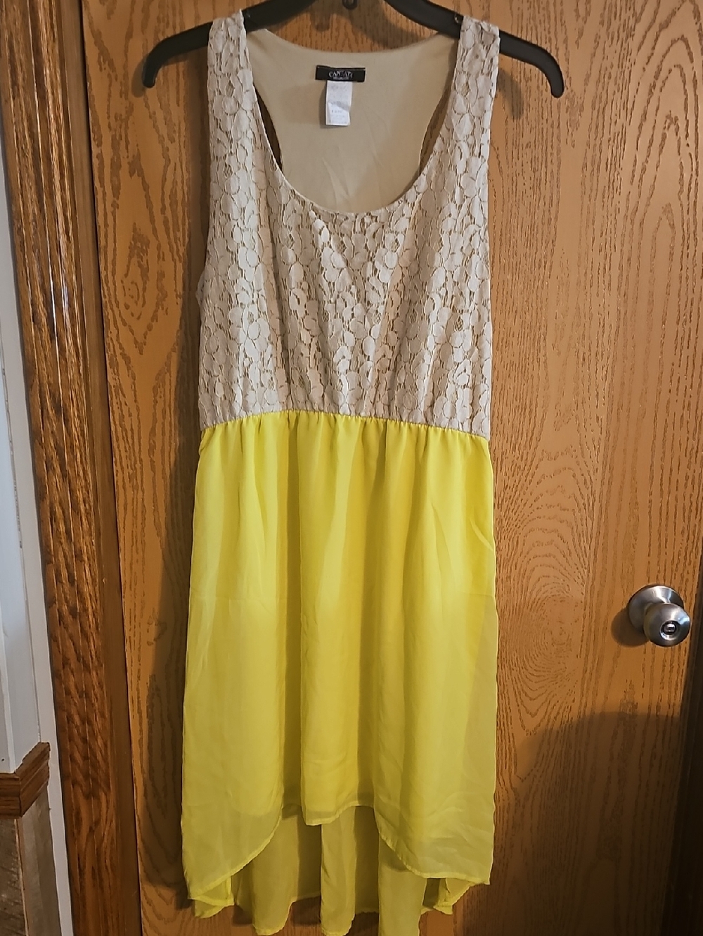 Cantata Cream Lace and Yellow High-Low Mini Dress